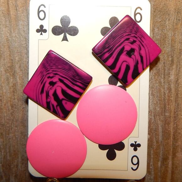 Dark Pink n Black & Pink Button Earrings - Picture 1 of 2